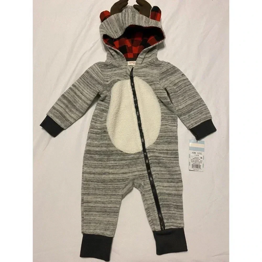 Cat & Jack 3-6 Months Reindeer Outfit Christmas Suit Xmas Full Zip Pajama